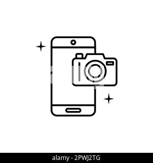 Smartphone e fotocamera, icona lineare. Tratto modificabile Illustrazione Vettoriale