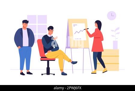 Lavoro di squadra aziendale. Concetto creativo con i dipendenti dell'ufficio che risolvono il problema e lavorano insieme. Vettore di business Office, concetto di lavoro di squadra illustrati Illustrazione Vettoriale