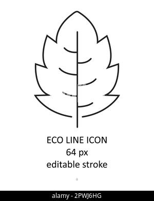 Linea ECO, vettore icona lamella. Ramo con foglia. Elementi contemporanei della linea botanica. icona 64 pixel perfect. Illustrazione Vettoriale