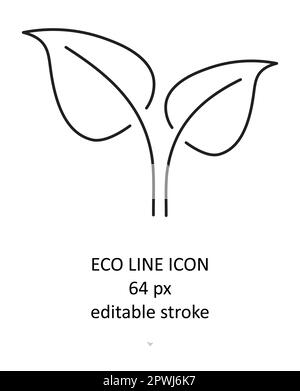 Linea ECO, vettore icona lamella. Ramo con foglia. Elementi contemporanei della linea botanica. icona 64 pixel perfect. Illustrazione Vettoriale