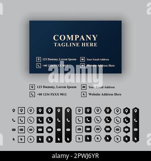 Modello di progettazione dei biglietti da visita, icone delle informazioni di contatto impostate. Modificabile, ridimensionabile, EPS 10, illustrazione vettoriale. Illustrazione Vettoriale