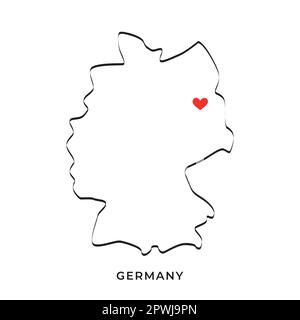Mappa minimalista della Germania con un cuore al posto di Berlino Illustrazione Vettoriale
