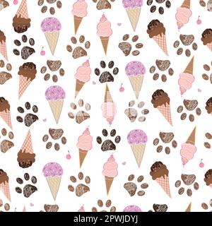 Deliziosi gelati colorati e stampe di zampa di dodle Illustrazione Vettoriale