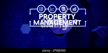Scrittura visualizzazione del testo Property Management, Word per la supervisione del bene immobile valore conservato della struttura Foto Stock