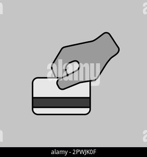 Passare la mano sulla carta di credito durante l'acquisto icona della scala di grigi. Business sign. Simbolo grafico per il design del sito Web, il logo, l'app e l'interfaccia utente. Rapporto di illustrazione del vettore Foto Stock