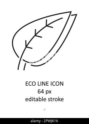 Linea ECO, vettore icona lamella. Ramo con foglia. Elementi contemporanei della linea botanica. icona 64 pixel perfect. Illustrazione Vettoriale