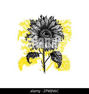 Giallo Sunflower Dotwork isolato Illustrazione Vettoriale