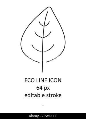 Linea ECO, vettore icona lamella. Ramo con foglia. Elementi contemporanei della linea botanica. icona 64 pixel perfect. Illustrazione Vettoriale