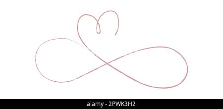 Linee sottili rosse due cuori amano il simbolo dell'infinito su sfondo bianco - illustrazione vettoriale Foto Stock