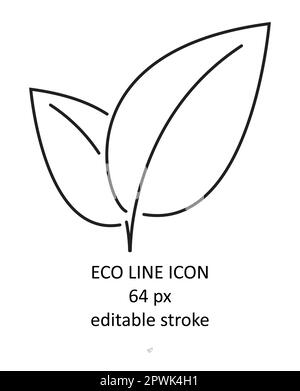 Linea ECO, vettore icona lamella. Ramo con foglia. Elementi contemporanei della linea botanica. icona 64 pixel perfect. Illustrazione Vettoriale