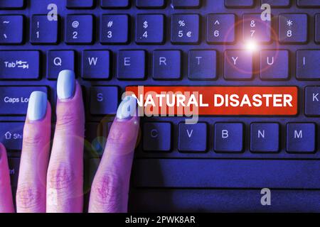 Didascalia di testo che presenta il disastro naturale, la foto concettuale che si verifica nel corso della natura e dalle cause naturali Foto Stock