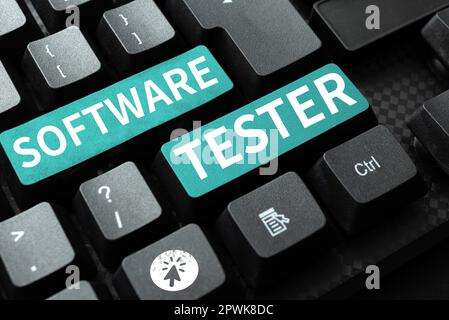 Concettuale display Software Tester, Word per implementato per proteggere il software da attacchi dannosi Foto Stock