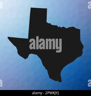 Mappa geometrica del Texas. Forma a stencil del Texas in basso stile poli. Incredibile illustrazione vettoriale dello stato degli Stati Uniti. Illustrazione Vettoriale