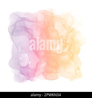 Alcool inchiostro arte sfondo astratto per la primavera e l'estate. Tramonto e immagine tropicale. Sfumatura dal viola all'arancione. Motivi in marmo naturale. Bianco ba Foto Stock