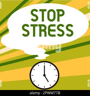 Ispirazione mostrando segno Stop stress, Business Approach cercare aiuto prendere farmaci trascorrere il tempo con gli amoveones ottenere più sonno Foto Stock