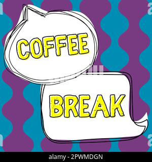 Didascalia di testo Presentazione Coffee Break, Word scritto su breve tempo quando si smette di lavorare per avere una tazza di caffè Foto Stock