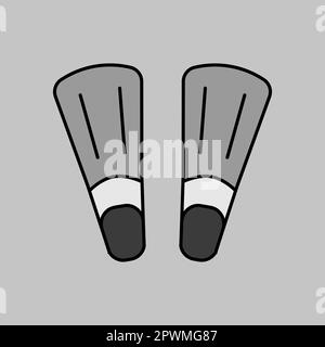 Diving flippers scala di grigi icona isolata vettore. Cartello estivo. Simbolo grafico per siti Web di viaggi e turismo e design, logo, app, interfaccia utente Foto Stock