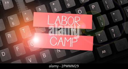 Scrittura che mostra testo Labor Camp, Business Concept una colonia penale in cui viene eseguito il lavoro forzato Foto Stock