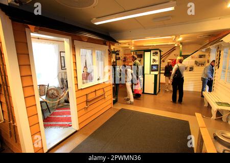 Vista interna del Museo ferroviario di Flam, della città di Flam, della valle di Flamsdalen, del fiordo di Aurlandsfjorden, della regione norvegese di Sogn Og Fjordane, della Scandinavia, dell'Europa. Foto Stock