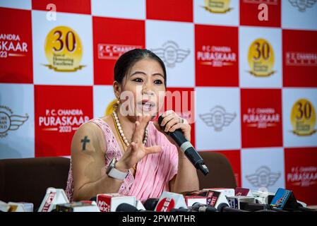 Kolkata, India. 01st maggio, 2023. Sei volte campione del mondo Amateur Women Boxing MC Mary Kom ha ricevuto P.C. Chandra Award 2023 all'auditorium Science City di Kolkata. (Foto di Amlan Biswas/Pacific Press) Credit: Pacific Press Media Production Corp./Alamy Live News Foto Stock