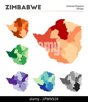 Raccolta di mappe dello Zimbabwe. Frontiere dello Zimbabwe per la vostra infografica. Regioni di paese colorate. Illustrazione vettoriale. Illustrazione Vettoriale