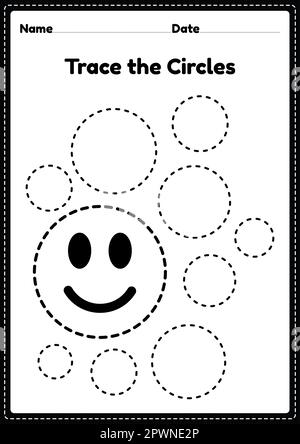 Traccia il foglio di lavoro cerchio per bambini asilo e preschoolers per attività didattiche in un'illustrazione stampabile Foto Stock