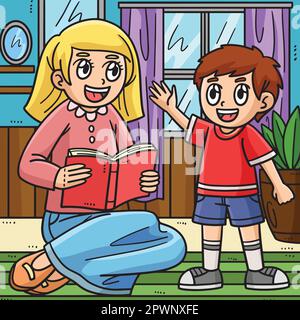 Mamma giorno delle madri raccontare storie Cartoon colorato Illustrazione Vettoriale
