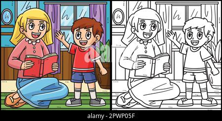 Illustrazione delle storie che raccontano la mamma del giorno delle madri Illustrazione Vettoriale