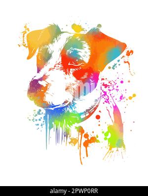 Jack russel Terrier - vettore per t-shirt, logo colorato e badge modello. blots e graffiti stile. Illustrazione Vettoriale