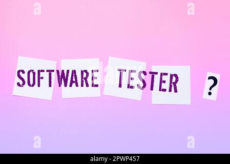 Handwriting text Software Tester, Business Concept implementato per proteggere il software da attacchi dannosi Foto Stock