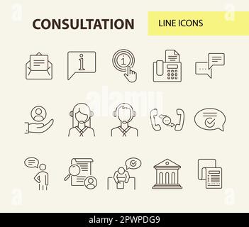 Set di icone della linea di consultazione Illustrazione Vettoriale