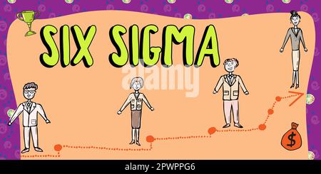 Didascalia di testo che presenta Six Sigma, tecniche di gestione delle idee aziendali per migliorare i processi aziendali Foto Stock