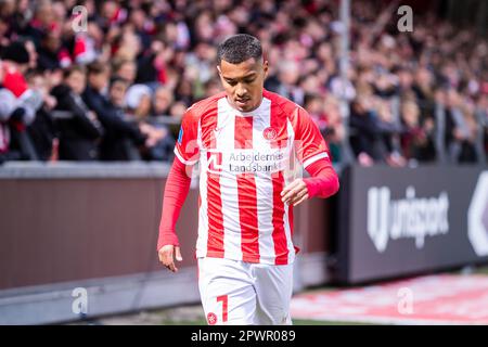 Aalborg, Danimarca. 30th Apr, 2023. Allan Sousa (7) di AaB visto durante il Superliga match 3F tra Aalborg Boldklub e Lyngby Boldklub all'Aalborg Portland Park di Aalborg. (Photo Credit: Gonzales Photo/Alamy Live News Foto Stock