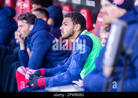 Aalborg, Danimarca. 30th Apr, 2023. Anosike Ementa di AaB visto durante il Superliga match 3F tra Aalborg Boldklub e Lyngby Boldklub all'Aalborg Portland Park di Aalborg. (Photo Credit: Gonzales Photo/Alamy Live News Foto Stock