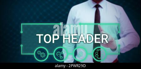 Scrittura visualizzazione del testo intestazione superiore, Word scritto su testo nella parte superiore di una pagina in un documento elettronico o in una copia cartacea Foto Stock