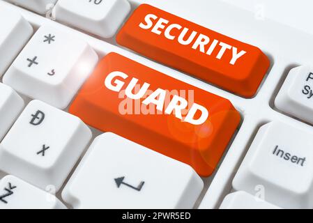 Testo che mostra Inspiration Security Guard, Word per gli strumenti utilizzati per gestire più applicazioni di sicurezza Foto Stock