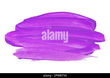 Vernice viola acrilico pennello traccia bianco arte isolato su sfondo bianco Foto Stock