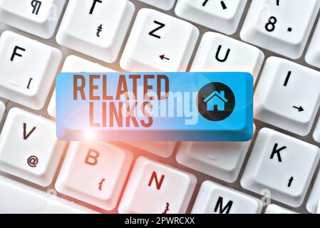 Segno di scrittura della mano Collegamenti relativi, Web site di concetto del Internet all'interno di una pagina web riferimento incrociato Collegamenti ipertestuali Foto Stock