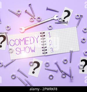 Segno di scrittura a mano Comedy Show, Word for Funny programma divertente divertente medium di intrattenimento Foto Stock
