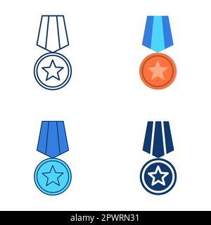 Icona di medaglia militare in stile piatto e lineare. Simbolo di guerra o di premio sportivo. Illustrazione vettoriale Illustrazione Vettoriale