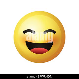 Emoticon di alta qualità su sfondo bianco. Ridendo emoji con gli occhi chiusi. Icona emoji Happy Face. Illustrazione Vettoriale