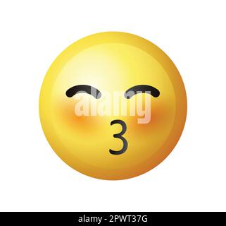 Kiss icona emoticon con gli occhi chiusi. Un viso giallo KISS Emoji clipart design. Illustrazione Vettoriale