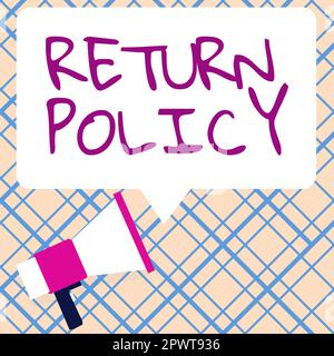 Cartello di testo con la dicitura Politica di restituzione, rimborso fiscale per le idee aziendali Termini e condizioni di vendita al dettaglio all'acquisto Foto Stock