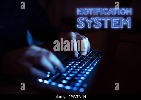 Sistema di notifica di visualizzazione dei segni, concetto del Internet non dimentichi di essere collegato i social network Foto Stock