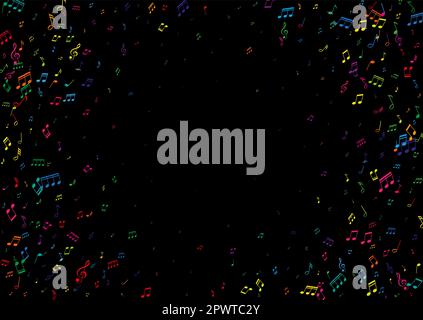 Sfondo astratto con un bordo di note musicali colorate Illustrazione Vettoriale