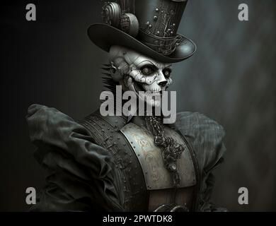 Skeleton sinister di Concept Art vestito con un cappello e un costume da bagno Foto Stock