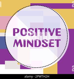 Scrittura che mostra il mindset positivo del testo, parola per l'atteggiamento mentale ed impressionabile che mette a fuoco sul lato luminoso Foto Stock