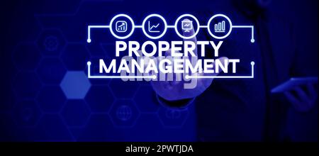 Scrittura visualizzazione del testo Property Management, Word per la supervisione del bene immobile valore conservato della struttura Foto Stock