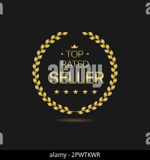 Etichetta vettoriale di corona oro alloro del venditore superiore Illustrazione Vettoriale