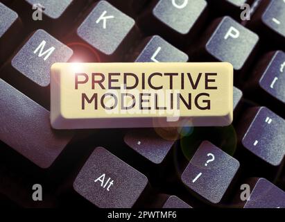 Visualizzazione concettuale Predictive Modeling, Word per la strategia di manutenzione basata sull'analisi predittiva Foto Stock